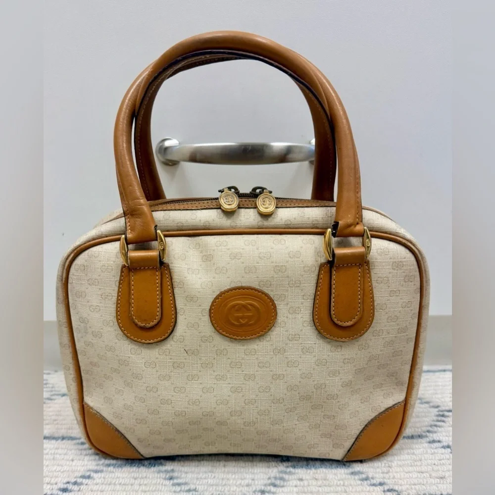 GUCCI Vintage 80’s Brown GG Monogram Signature Micro Supreme Top Handle Handbag
